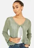 Yumi Green Tie Front Knitted Pointelle Cardi - L Image 3