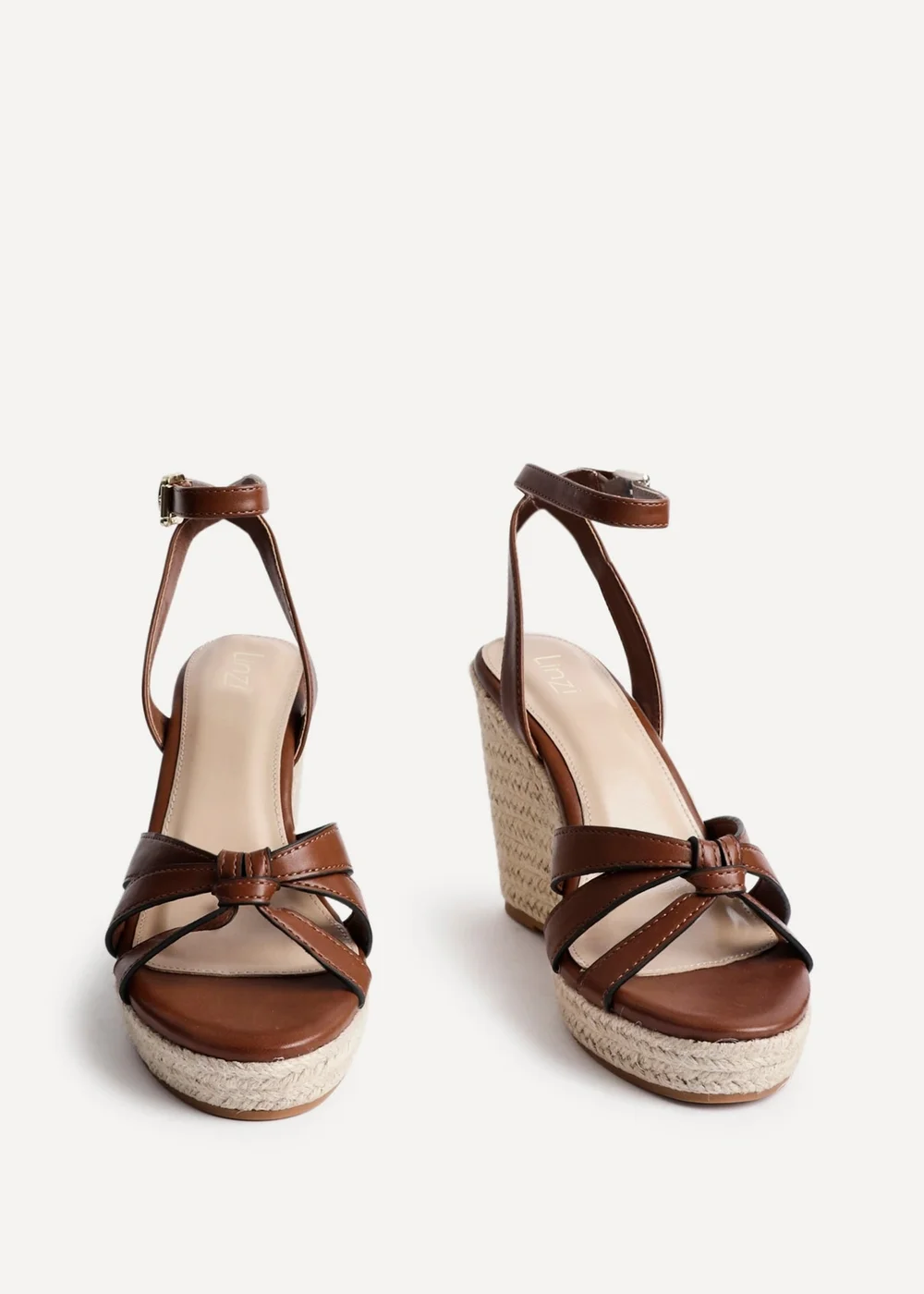 Linzi Goddess Brown Faux Leather Espadrille Wedges - 4 Image 3