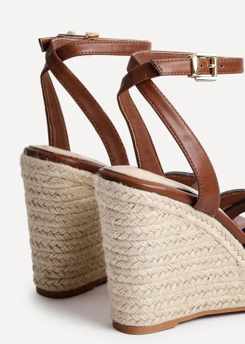 Linzi Goddess Brown Faux Leather Espadrille Wedges - 4 Image 5