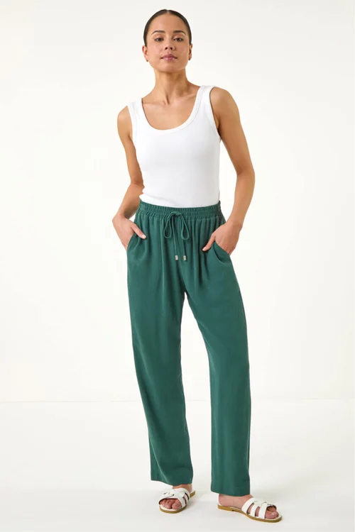 Roman Dark Green Petite Linen Mix Trousers - 12 Image 2