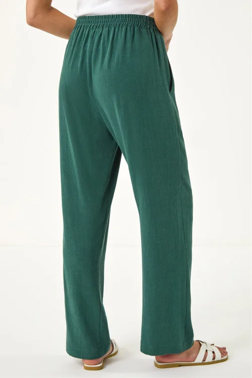 Roman Dark Green Petite Linen Mix Trousers - 12 Image 3