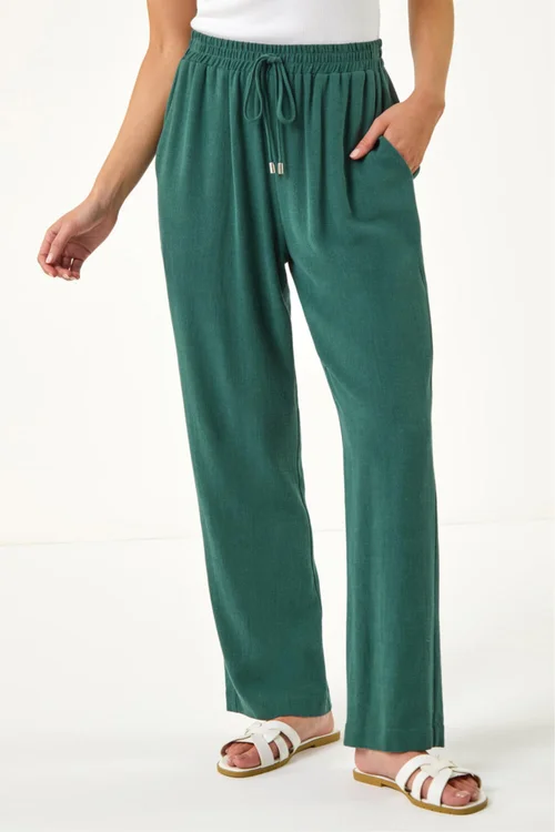 Roman Dark Green Petite Linen Mix Trousers - 12 Image 4