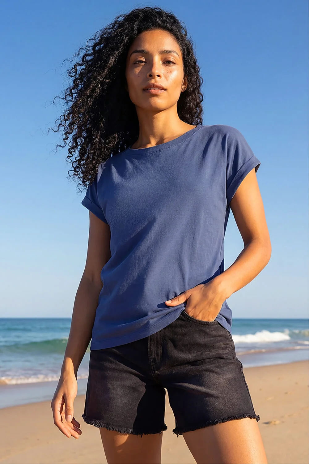 Roman Denim Plain Stretch Cotton Jersey T-Shirt - 10 Image 1