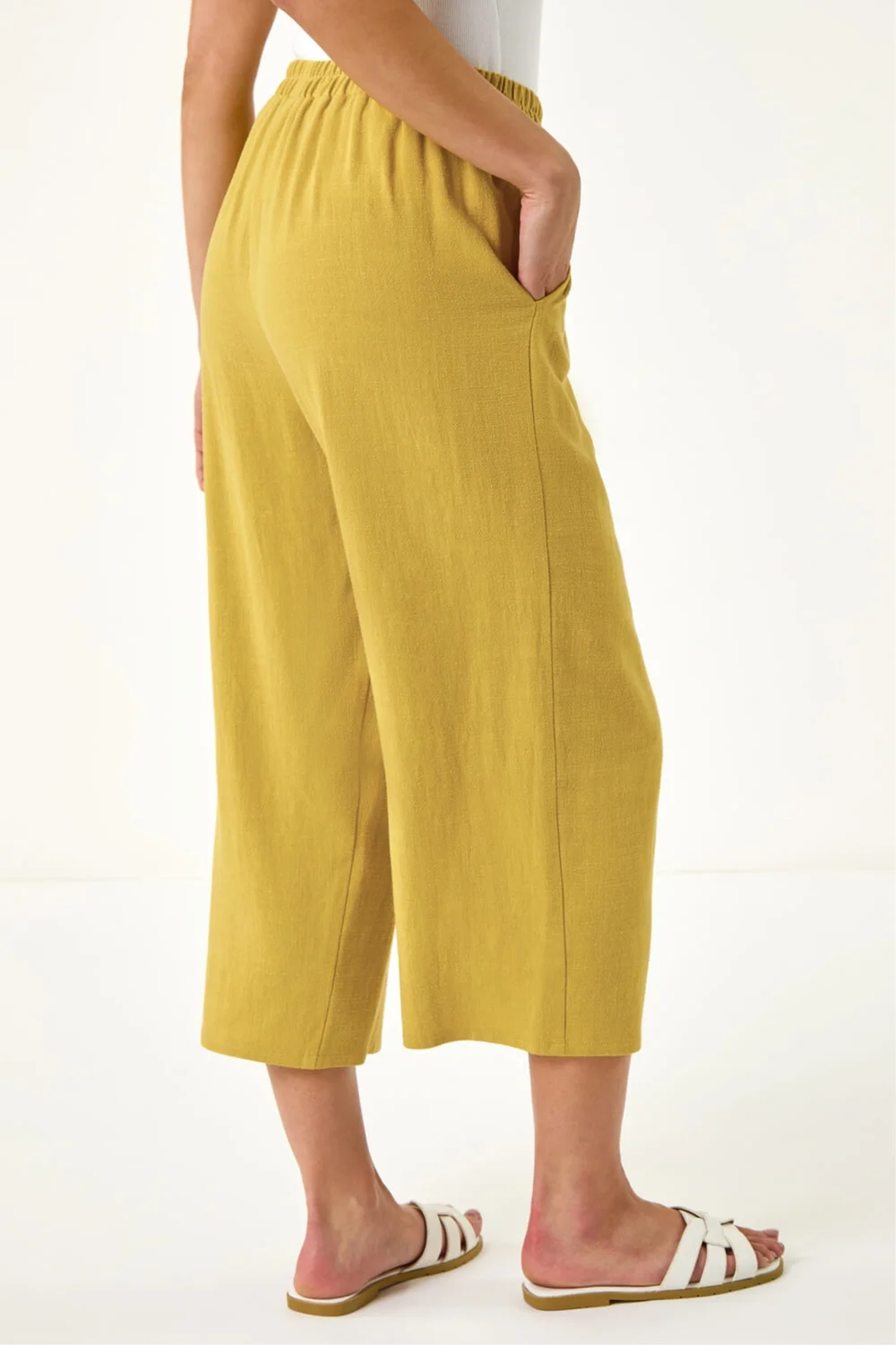 Roman Ochre Petite Linen Mix Wide Cropped Trousers - 14 Image 3