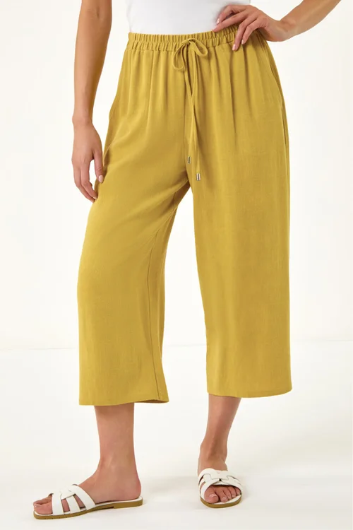 Roman Ochre Petite Linen Mix Wide Cropped Trousers - 14 Image 4