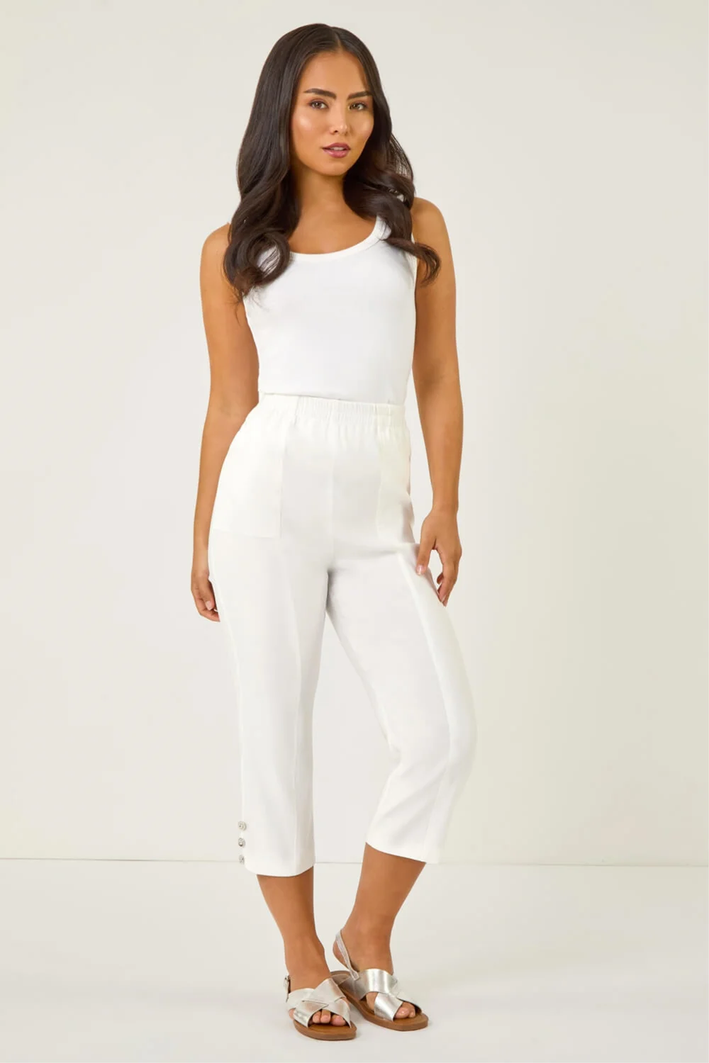 Roman White Petite Bengaline Cropped Stretch Trouser - 16 Image 2