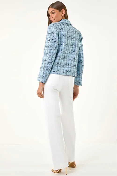 Roman Blue Buttoned Boucle Jacket - 16 Image 3