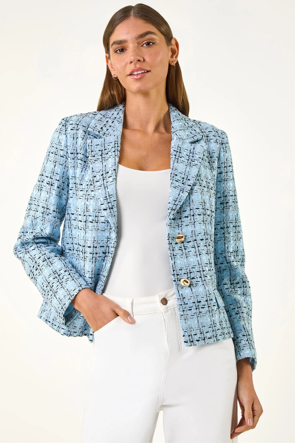 Roman Blue Buttoned Boucle Jacket - 16 Image 1