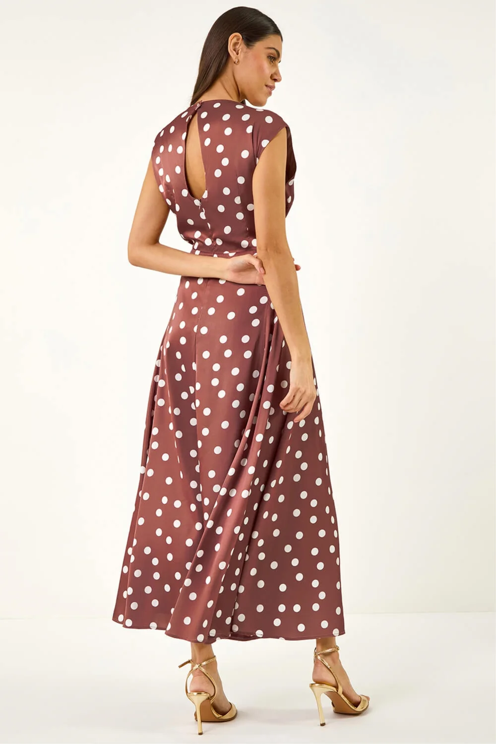 Roman Chocolate Polka Dot Boat Neck Dress - 14 Image 4