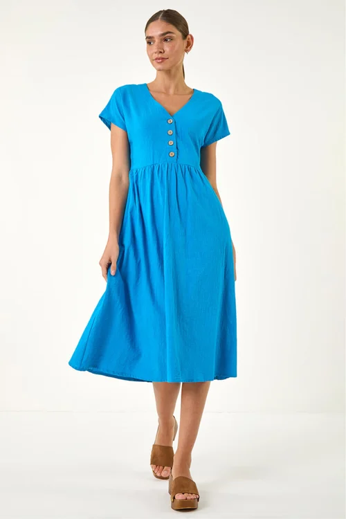 Roman Blue Linen Look Button Midi Dress - 20 Image 1