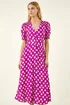 Roman Magenta Spot Print Button Midi Dress - 14 Image 4