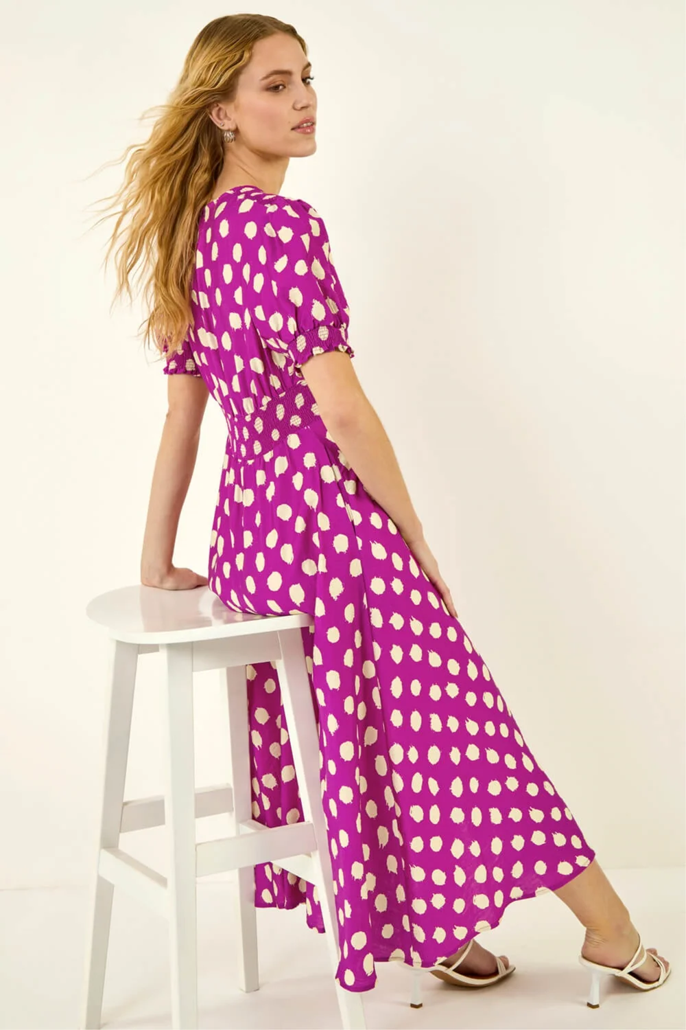 Roman Magenta Spot Print Button Midi Dress - 14 Image 1