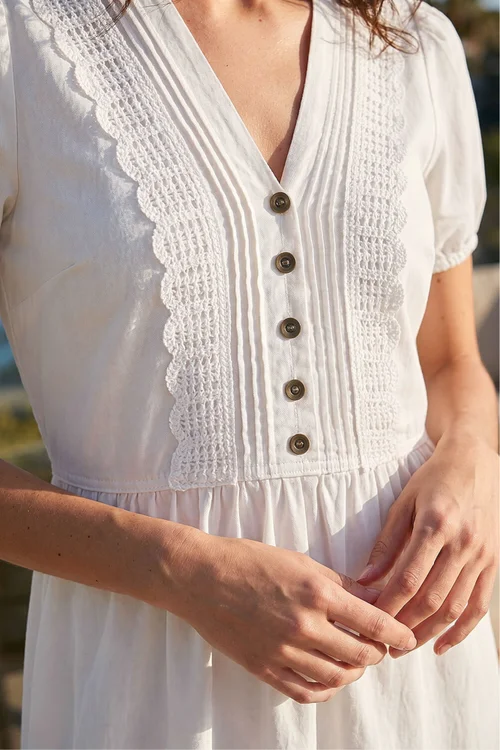 Roman White Cotton Crochet Trim Dress - 20 Image 4