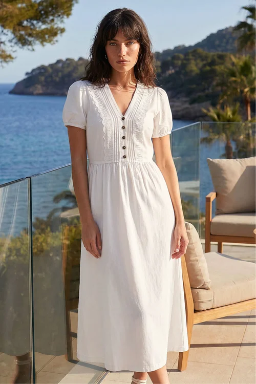 Roman White Cotton Crochet Trim Dress - 20 Image 2