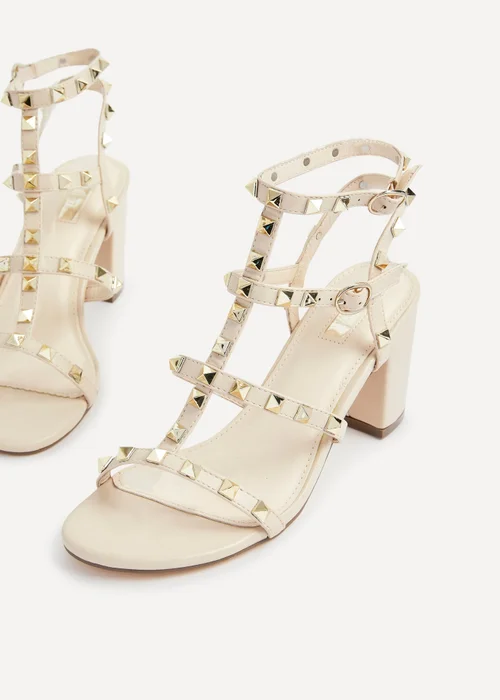 Linzi Tessa Beige Studded Block Heel Sandals - Size 5 Image 4