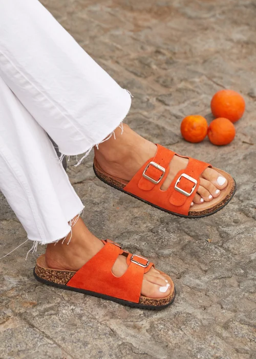Linzi Echo Orange Double Buckle Sandals - Size 6 Image 6