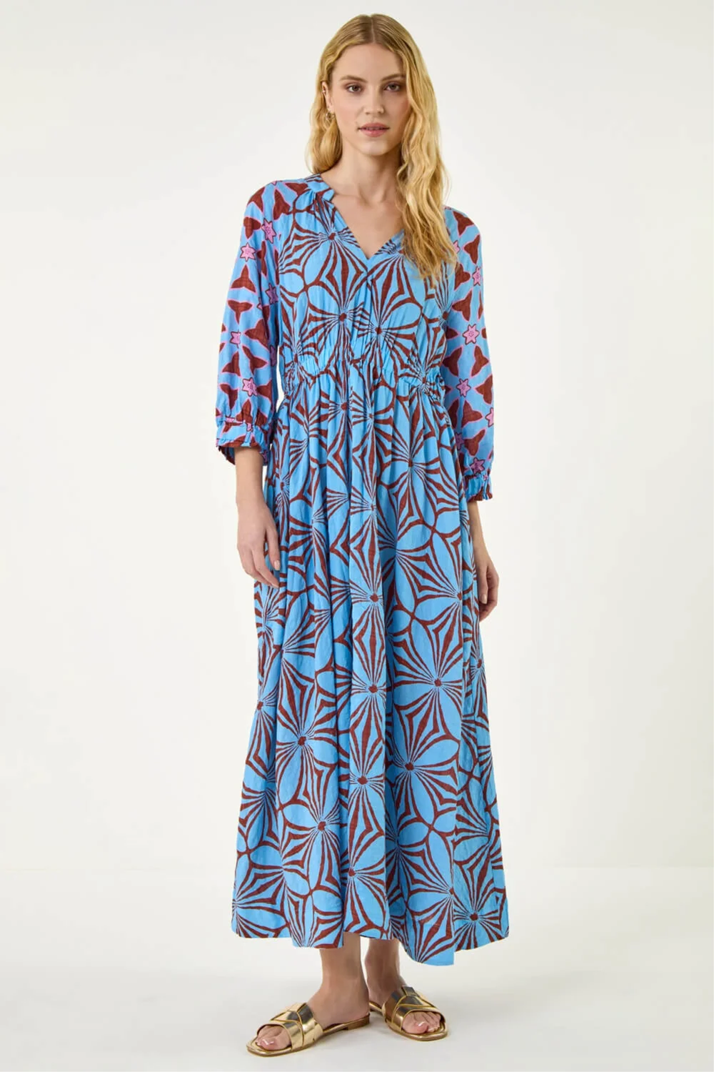Roman Blue Abstract Print V-Neck Maxi Dress - 10 Image 2
