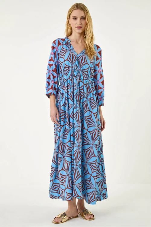 Roman Blue Abstract Print V-Neck Maxi Dress - 10 Image 2