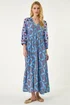 Roman Blue Abstract Print V-Neck Maxi Dress - 10 Image 2