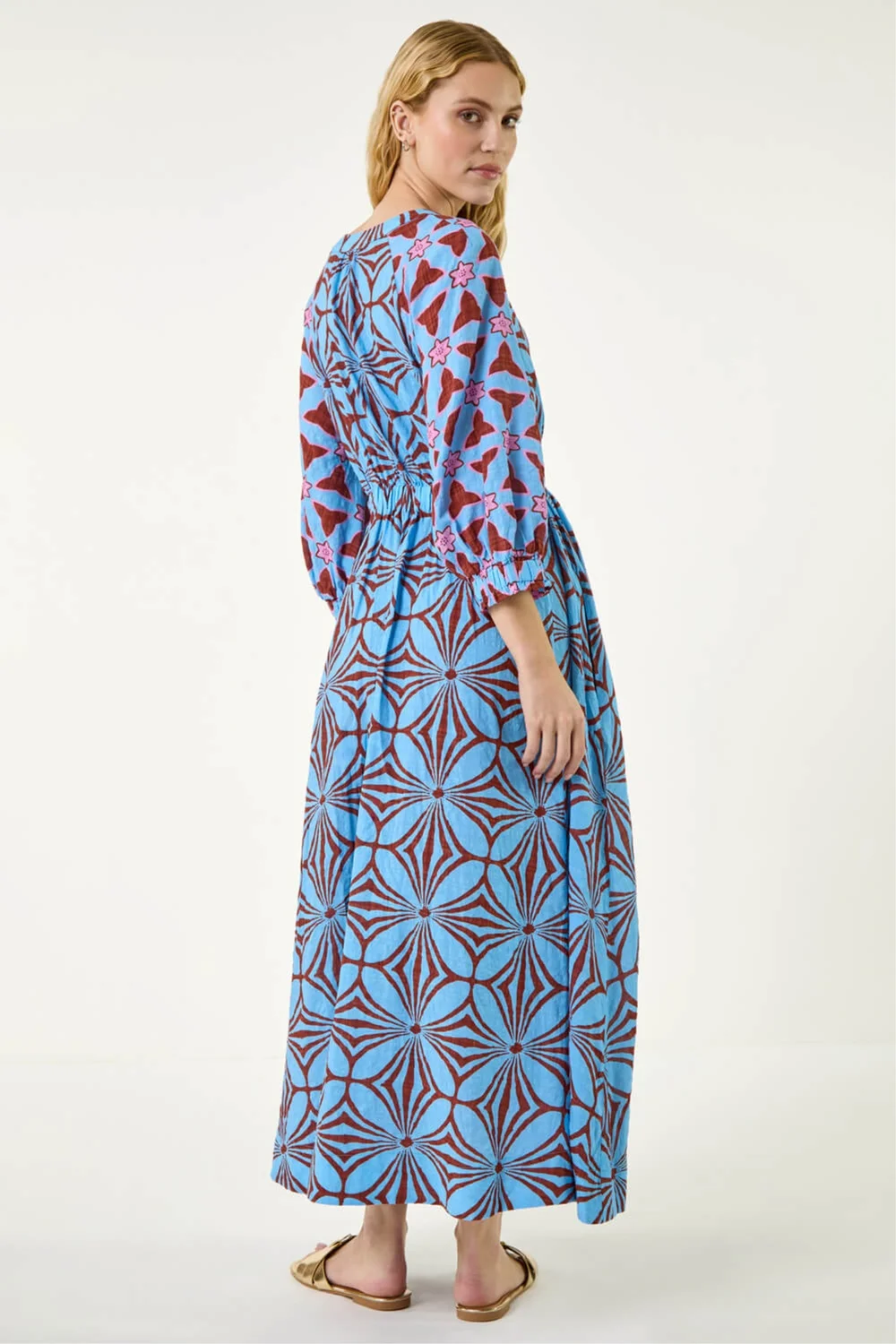 Roman Blue Abstract Print V-Neck Maxi Dress - 10 Image 3