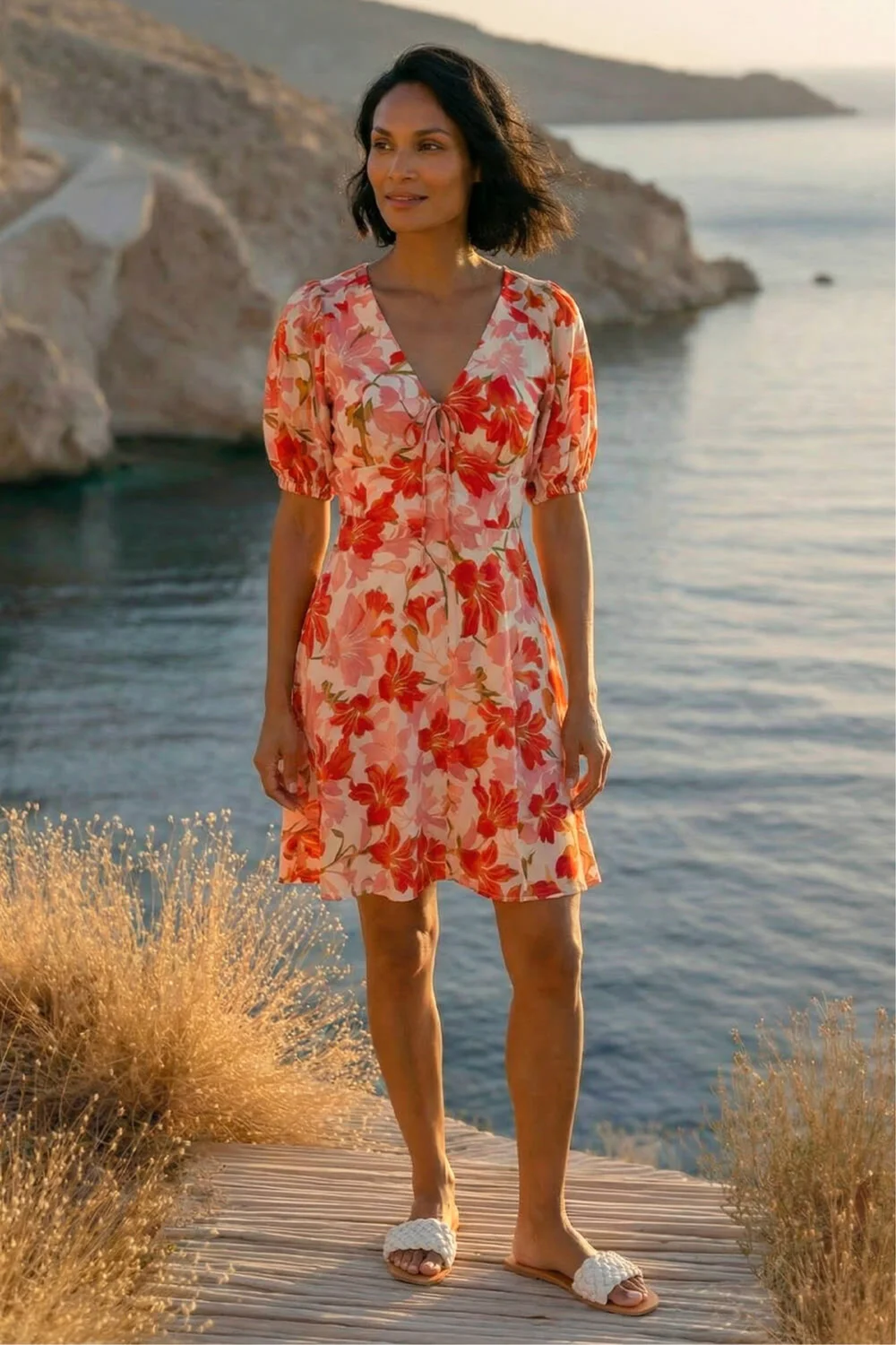 Dusk Red Floral Tie Front Dress - 10 Image 4