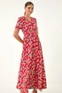 Roman Red Floral Print Button Maxi Dress - 18 Image 4