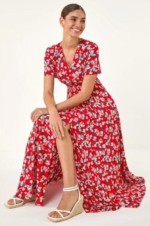 Roman Red Floral Print Button Maxi Dress - 18 Image 1