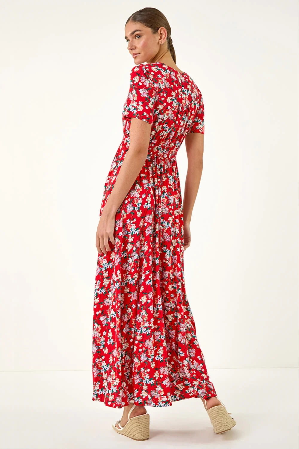 Roman Red Floral Print Button Maxi Dress - 18 Image 3