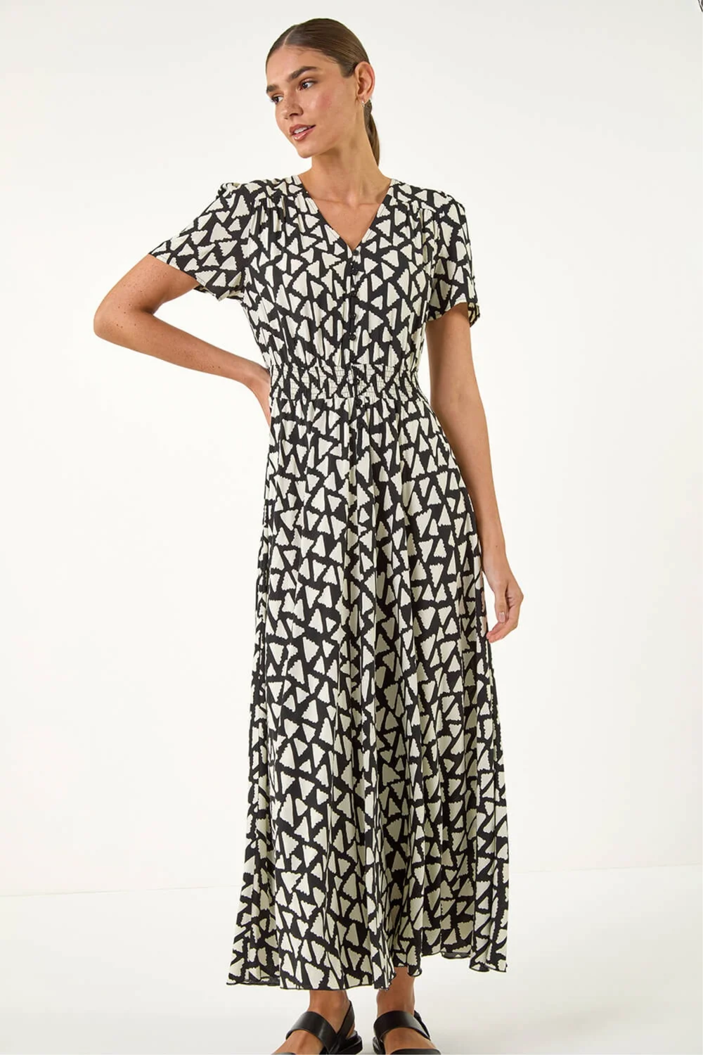 Roman Black Geo Print V-Neck Maxi Dress - 14 Image 4