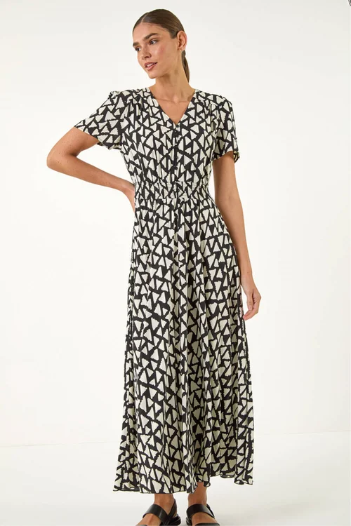 Roman Black Geo Print V-Neck Maxi Dress - 14 Image 4