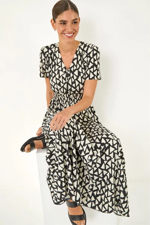 Roman Black Geo Print V-Neck Maxi Dress - 14 Image 1