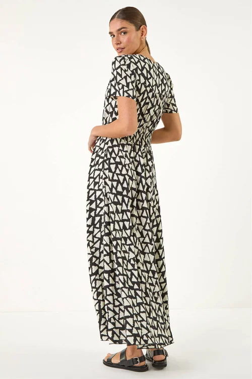 Roman Black Geo Print V-Neck Maxi Dress - 14 Image 3