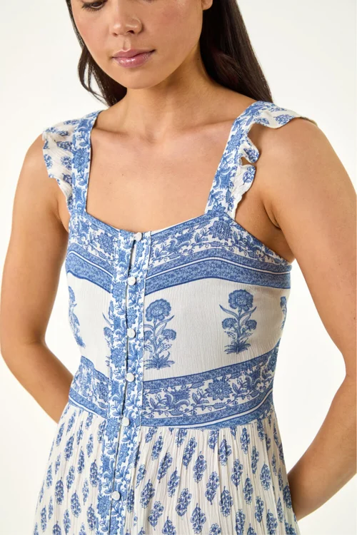 Roman Blue Petite Floral Strappy Midi Dress - 14 Image 4