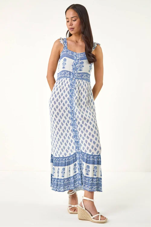 Roman Blue Petite Floral Strappy Midi Dress - 14 Image 2