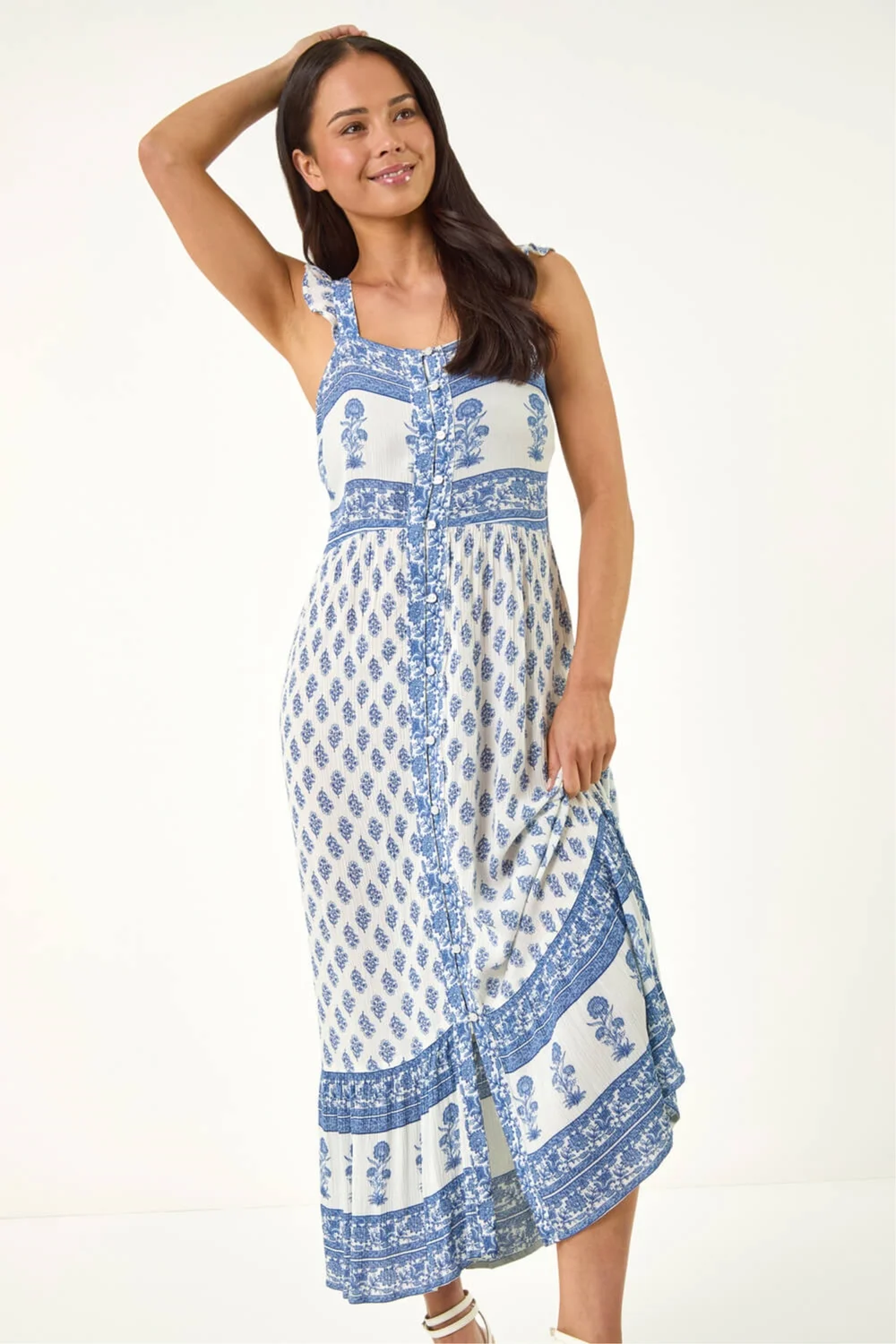 Roman Blue Petite Floral Strappy Midi Dress - 14 Image 1