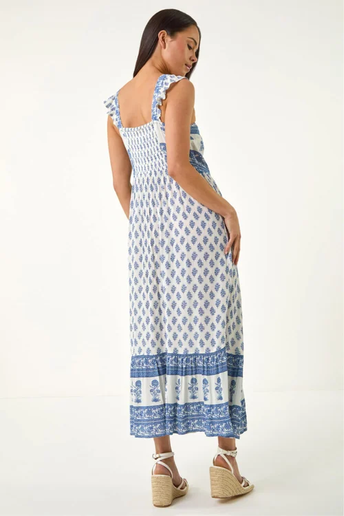 Roman Blue Petite Floral Strappy Midi Dress - 14 Image 3