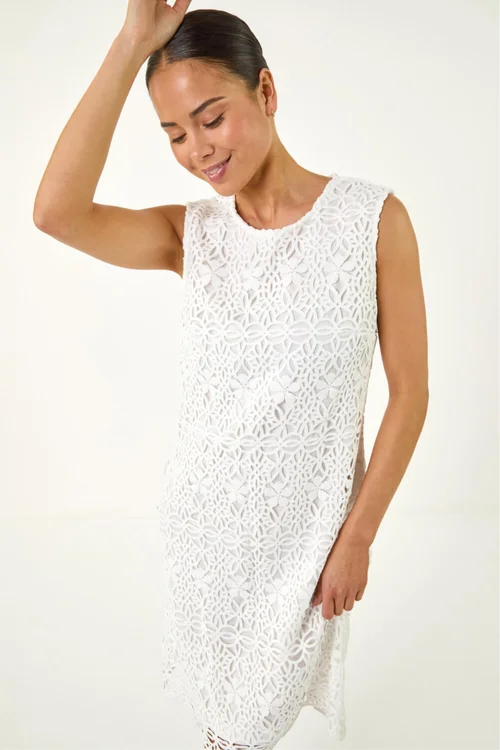 Roman White Petite Lace Shift Dress - 16 Image 1