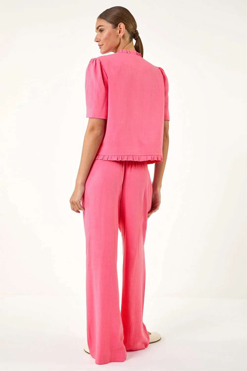 Roman Pink Frill Linen Blend Button Jacket - 12 Image 3