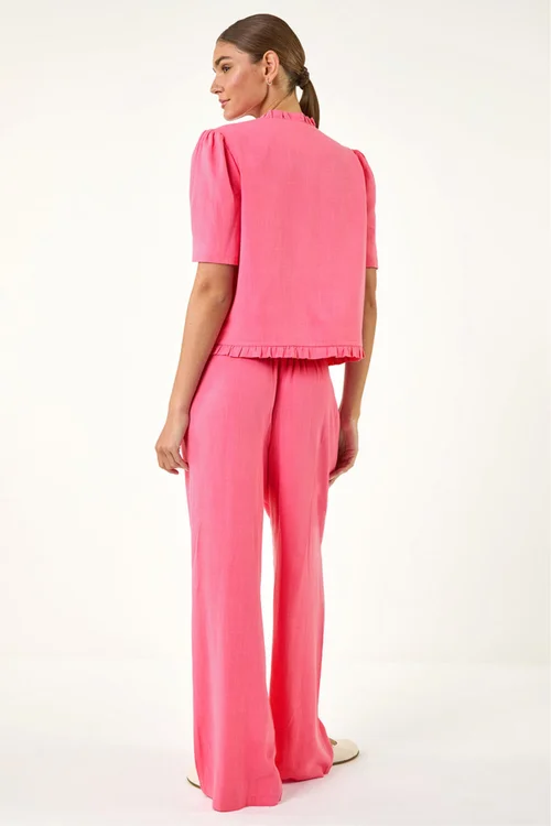 Roman Pink Frill Linen Blend Button Jacket - 12 Image 3
