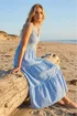 Dusk Blue Gingham Tiered Midi Dress - 16 Image 2