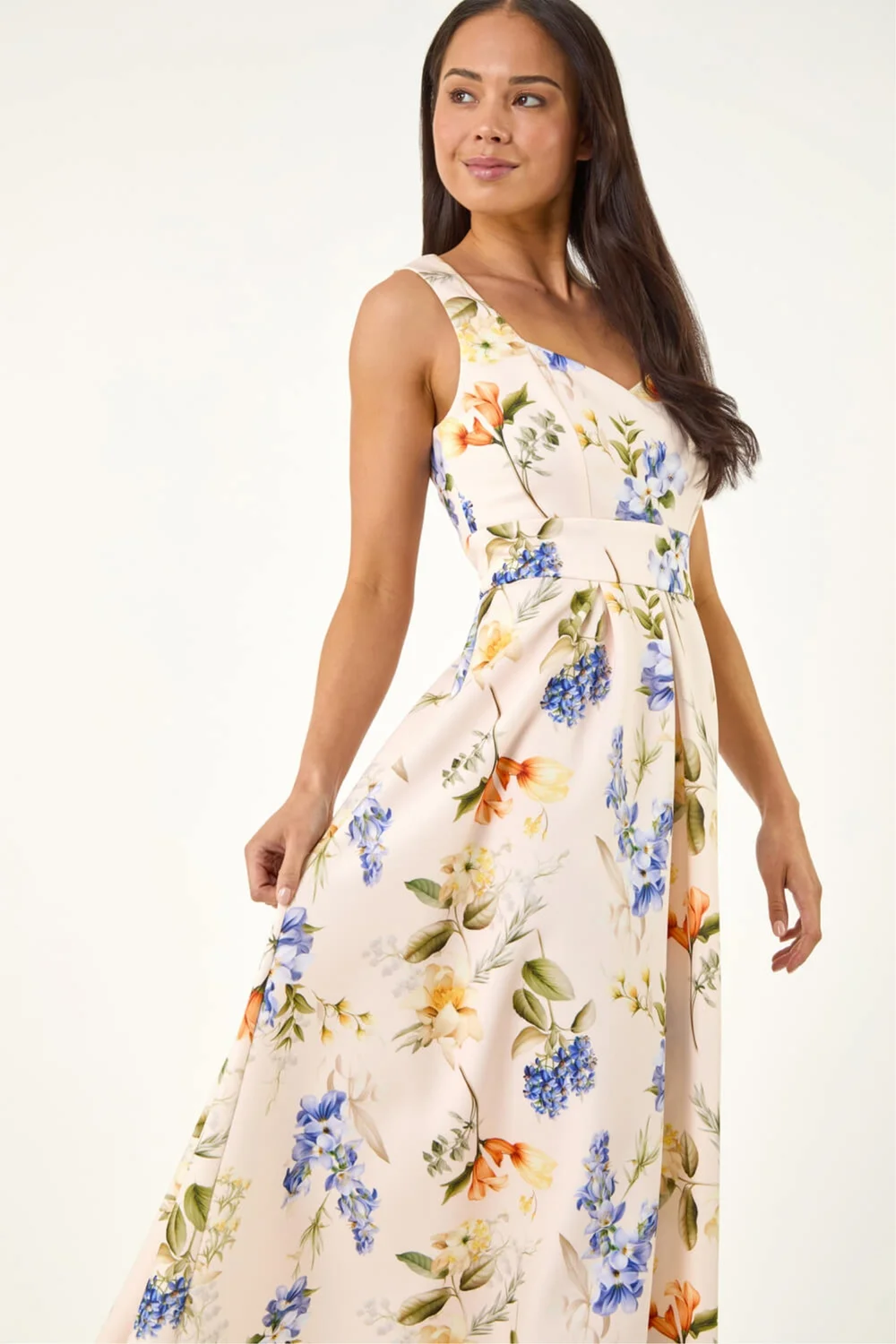 Roman Ivory Petite Floral Print Premium Stretch Midi Dress - 18 Image 1