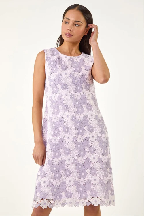 Roman Lilac Petite Floral Lace Shift Dress - 12 Image 4