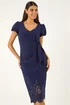 Roman Navy Laser Cut Hem Tie Waist Dress - 16 Image 1