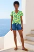 Roman Green Leaf Print Tie Front Top - 18 Image 4