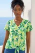 Roman Green Leaf Print Tie Front Top - 18 Image 1