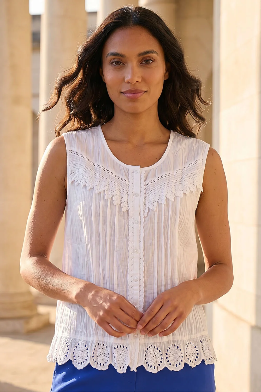 Roman Ivory Cotton Lace Crinkle Blouse - 20 Image 1