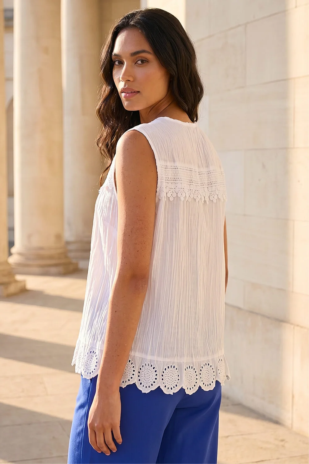 Roman Ivory Cotton Lace Crinkle Blouse - 20 Image 3