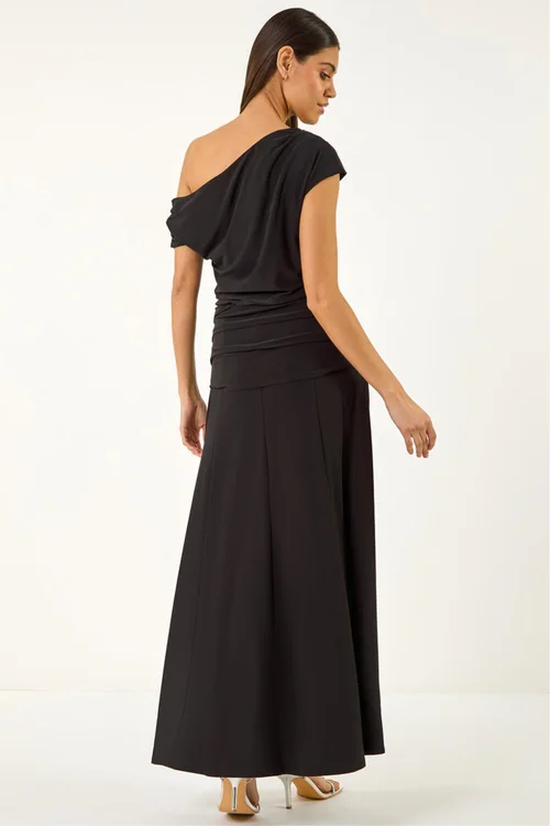 Roman Black Ruched Stretch Midi Dress - 16 Image 3