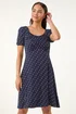Roman Navy Petite Floral Polka Dot Stretch Dress - 14 Image 4