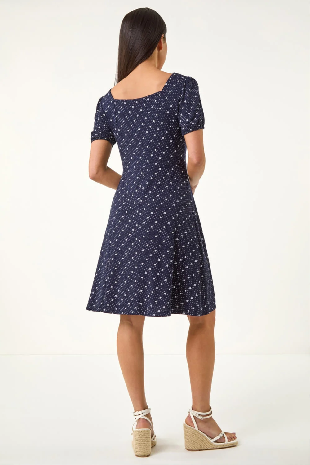 Roman Navy Petite Floral Polka Dot Stretch Dress - 14 Image 3